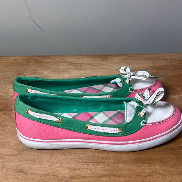 Sperry Top-Sider Bahama Boat Shoes Pink Green Canvas Womens 8M - Picture 6 of 7